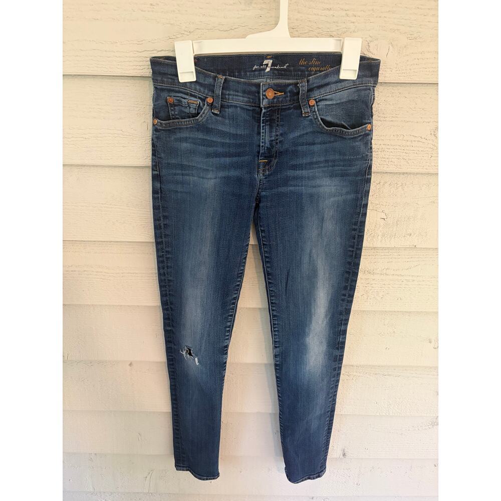 7 For All Mankind The Slim Cigarette Jeans Distressed Medium Wash Size 28 - Picture 2 of 11
